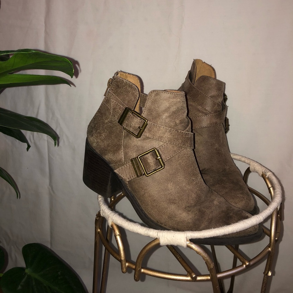 Taupe booties with buckles